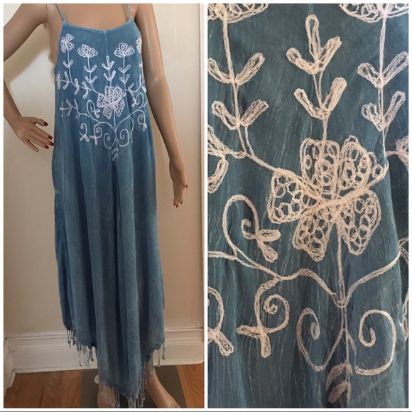 NWT Chambray Denim fringe festival beach rayon - Picture 2 of 7